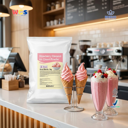 BODUO Strawberry Flavored Ice Cream Powder 1kg - Bubuk Es Krim Stroberi untuk Dessert