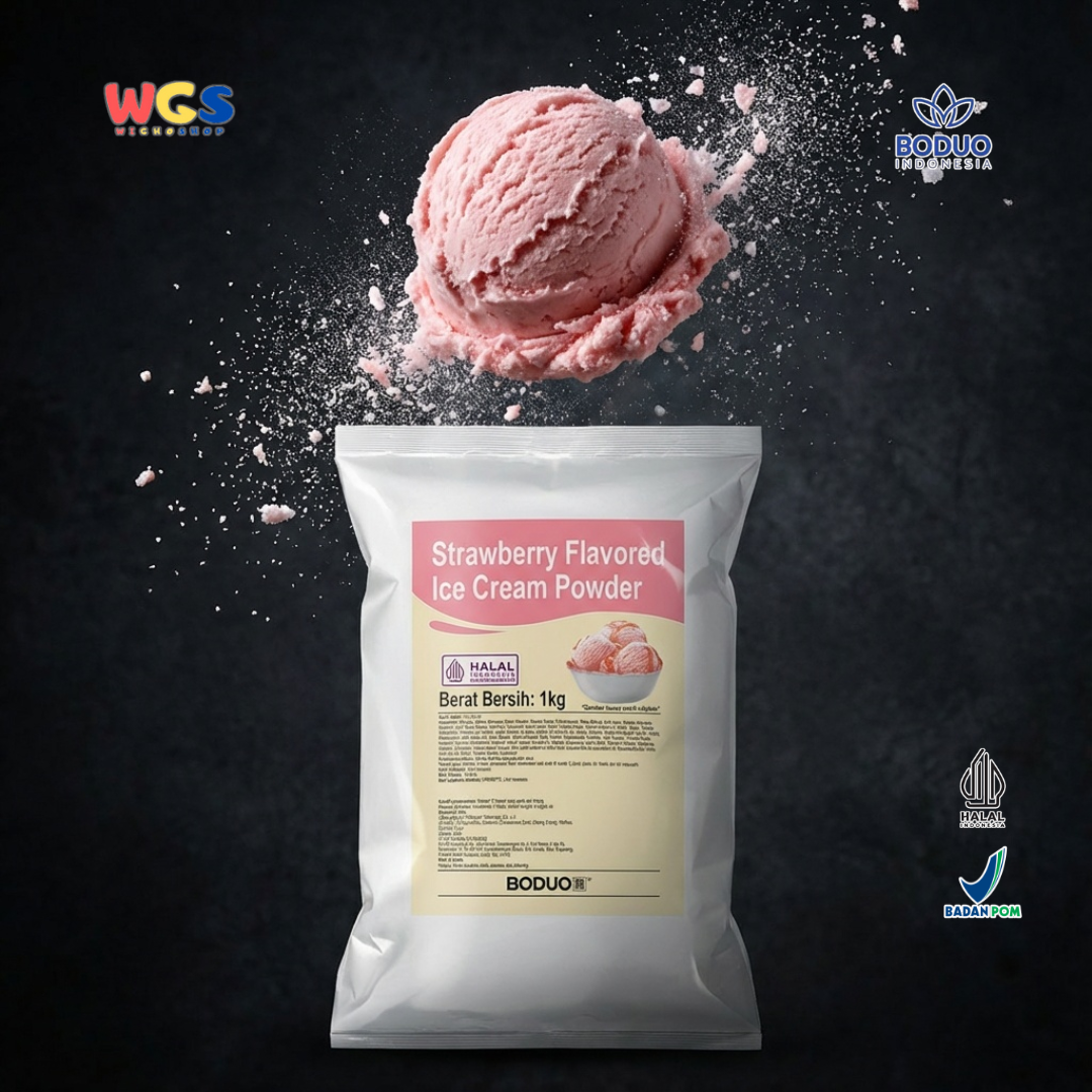 BODUO Strawberry Flavored Ice Cream Powder 1kg - Bubuk Es Krim Stroberi untuk Dessert