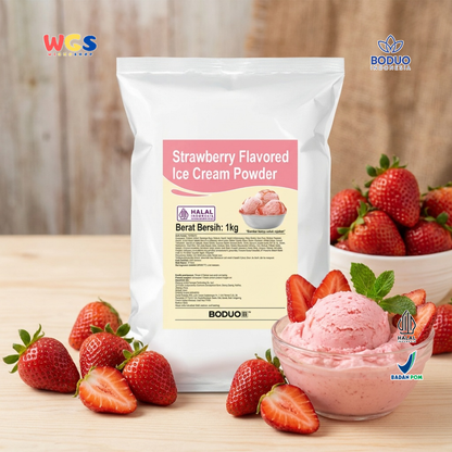 BODUO Strawberry Flavored Ice Cream Powder 1kg - Bubuk Es Krim Stroberi untuk Dessert