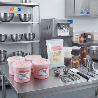 BODUO Strawberry Flavored Ice Cream Powder 1kg - Bubuk Es Krim Stroberi untuk Dessert