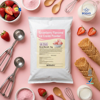 BODUO Strawberry Flavored Ice Cream Powder 1kg - Bubuk Es Krim Stroberi untuk Dessert