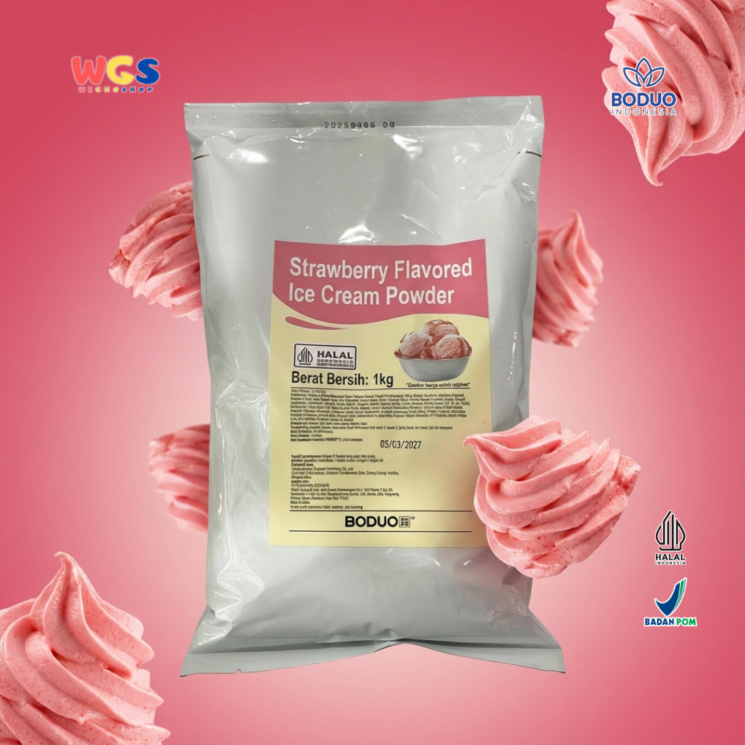 BODUO Strawberry Flavored Ice Cream Powder 1kg - Bubuk Es Krim Stroberi untuk Dessert