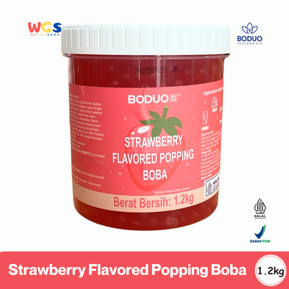 BODUO Strawberry Flavored Popping Boba 1.2kg - Boba Rasa Stroberi Siap Pakai untuk Minuman dan Dessert