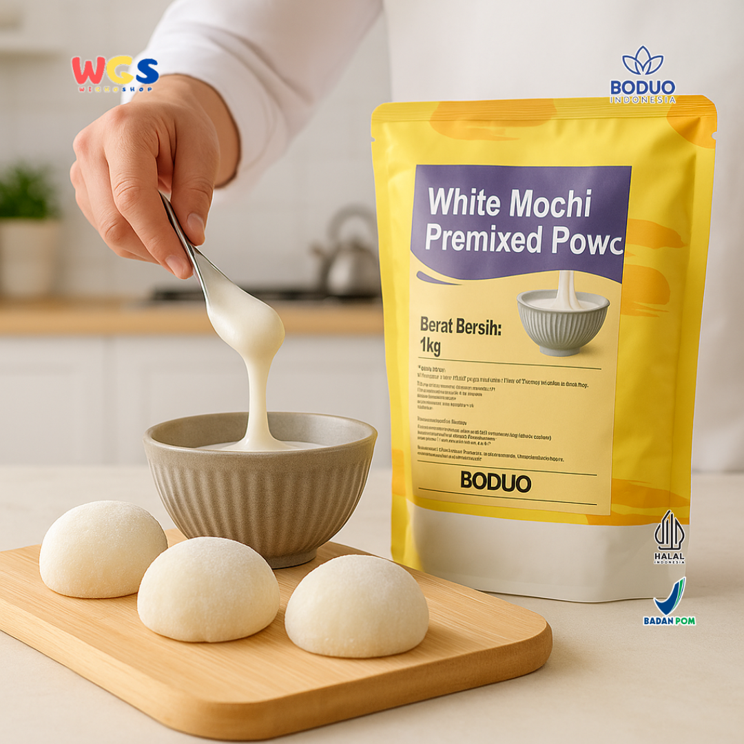 BODUO White Mochi Premixed Powder 1kg – Bubuk Mochi Lembut Siap Pakai untuk Dessert & Minuman