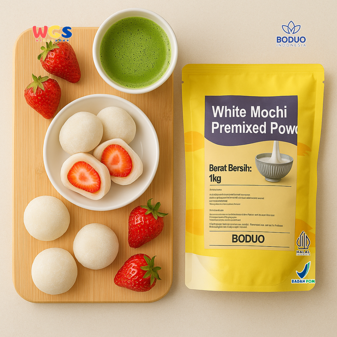 BODUO White Mochi Premixed Powder 1kg – Bubuk Mochi Lembut Siap Pakai untuk Dessert & Minuman