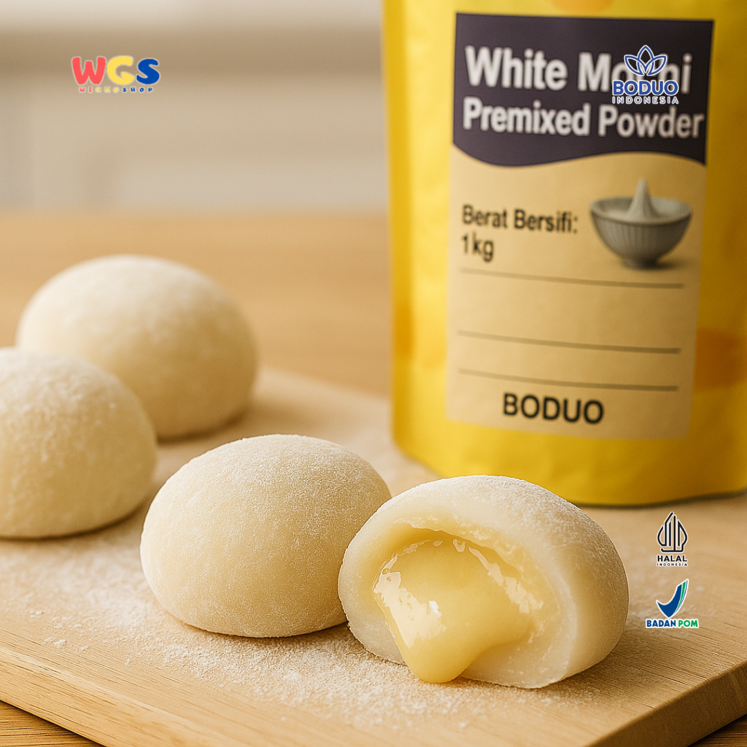 BODUO White Mochi Premixed Powder 1kg – Bubuk Mochi Lembut Siap Pakai untuk Dessert & Minuman