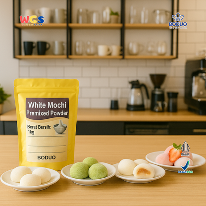 BODUO White Mochi Premixed Powder 1kg – Bubuk Mochi Lembut Siap Pakai untuk Dessert & Minuman