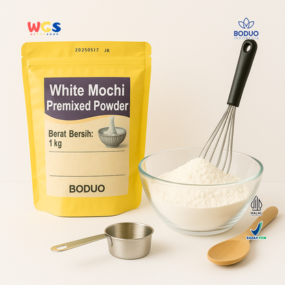 BODUO White Mochi Premixed Powder 1kg – Bubuk Mochi Lembut Siap Pakai untuk Dessert & Minuman