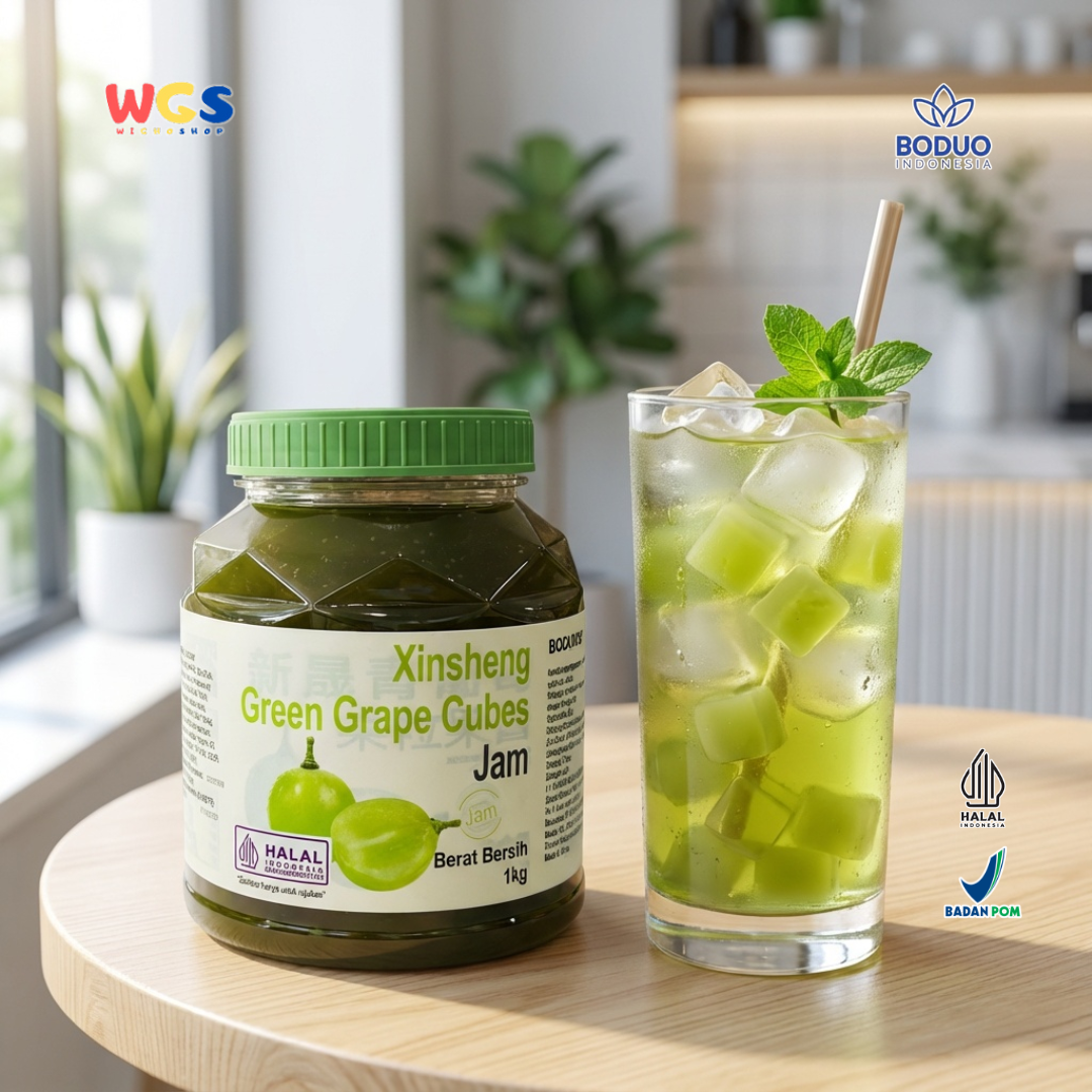 BODUO Green Grape Cubes Jam 1kg - Selai Anggur Hijau dengan Cube untuk Minuman Kekinian