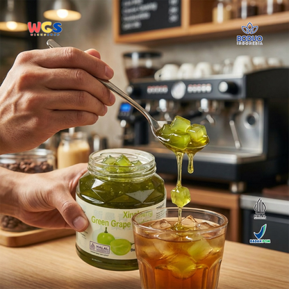 BODUO Green Grape Cubes Jam 1kg - Selai Anggur Hijau dengan Cube untuk Minuman Kekinian