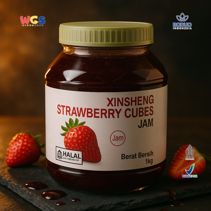 BODUO Xinsheng Strawberry Cubes Jam 1kg | Authentic Strawberry Jam for Contemporary Drinks &amp; Desserts