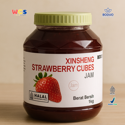 BODUO Xinsheng Strawberry Cubes Jam 1kg | Authentic Strawberry Jam for Contemporary Drinks &amp; Desserts
