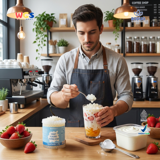 BODUO Yogurt Flavored Popping Boba 1.2kg - Topping Minuman & Dessert Rasa Yogurt