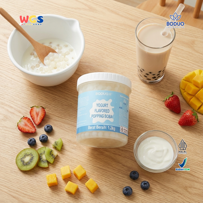 BODUO Yogurt Flavored Popping Boba 1.2kg - Topping Minuman & Dessert Rasa Yogurt