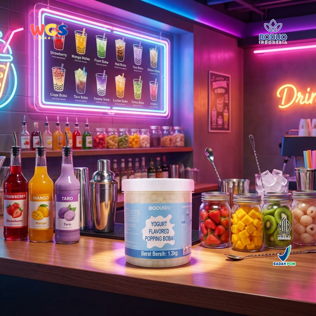 BODUO Yogurt Flavored Popping Boba 1.2kg - Topping Minuman & Dessert Rasa Yogurt