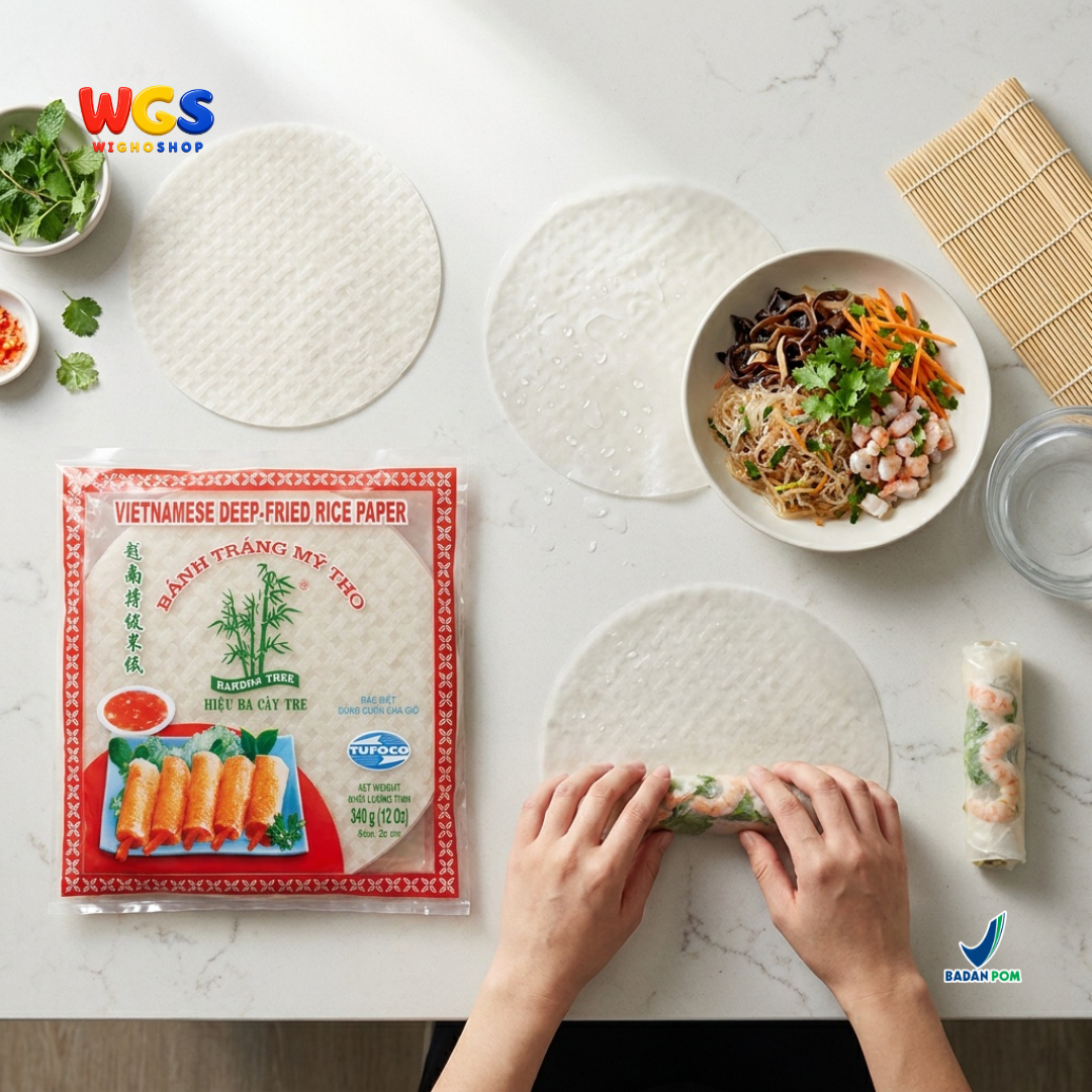 Bamboo Tree Banh Trang Deep-Fried Rice Paper 340g 22cm - Kulit Lumpia Goreng Vietnam Bulat Banh Trang Cha Gio