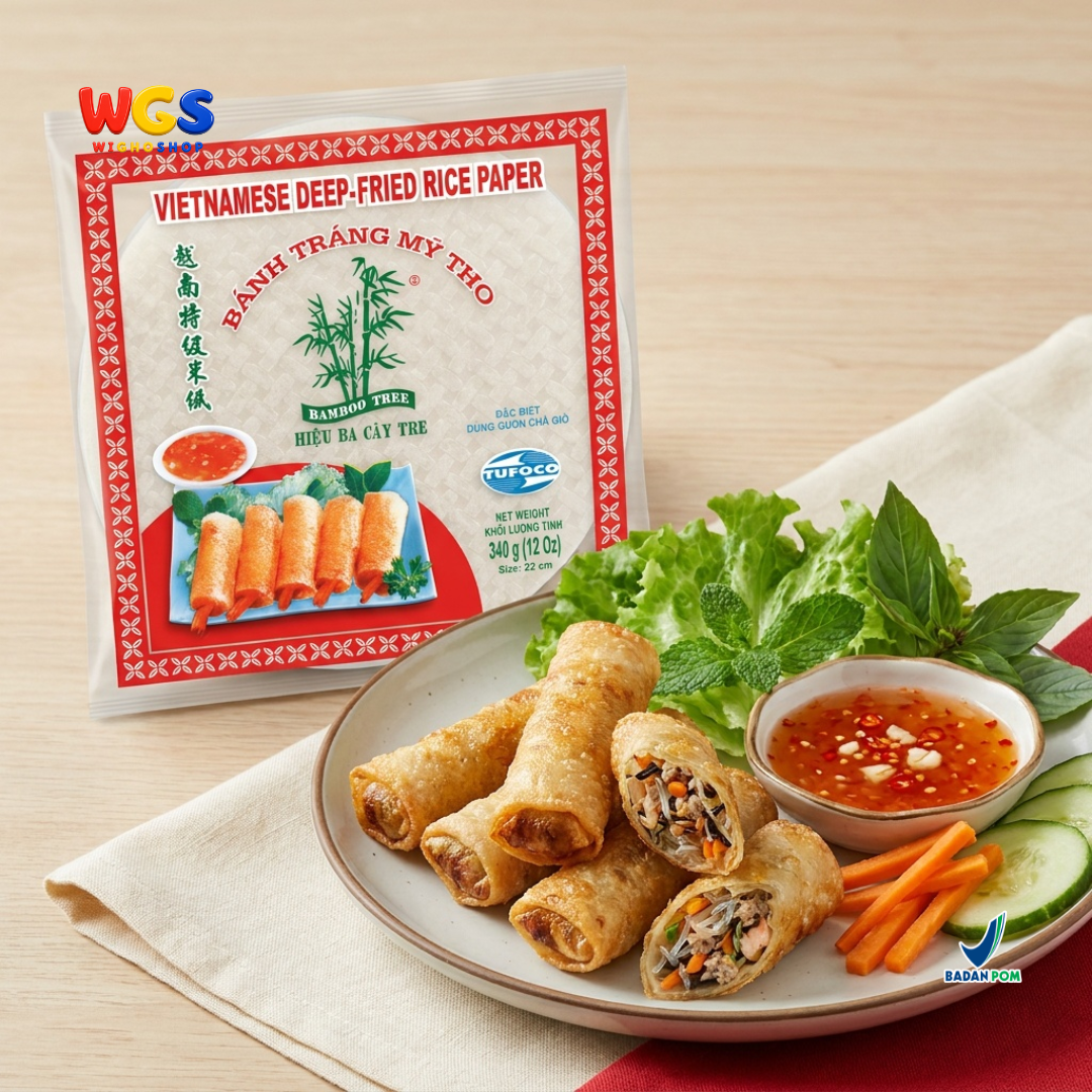 Bamboo Tree Banh Trang Deep-Fried Rice Paper 340g 22cm - Kulit Lumpia Goreng Vietnam Bulat Banh Trang Cha Gio