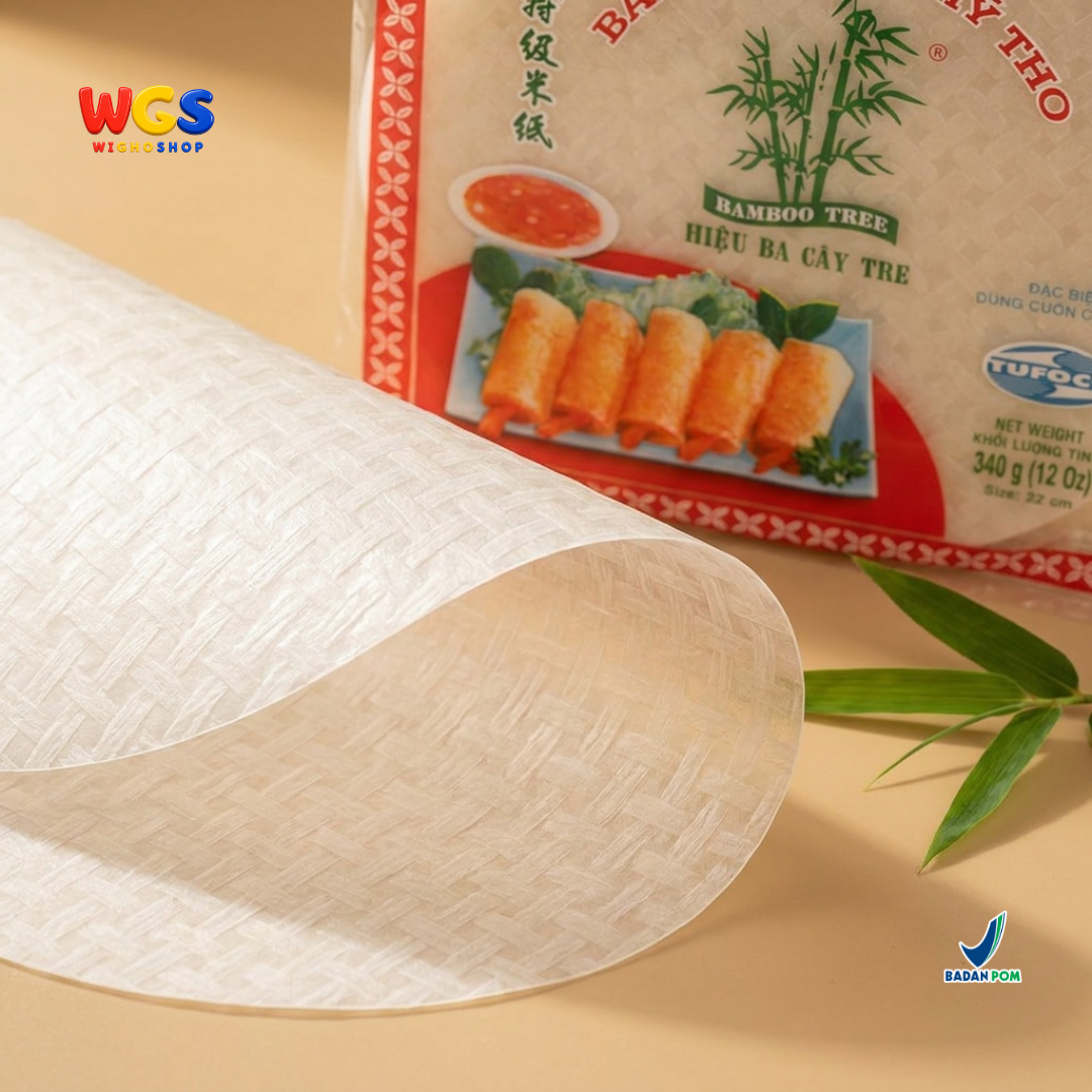 Bamboo Tree Banh Trang Deep-Fried Rice Paper 340g 22cm - Kulit Lumpia Goreng Vietnam Bulat Banh Trang Cha Gio