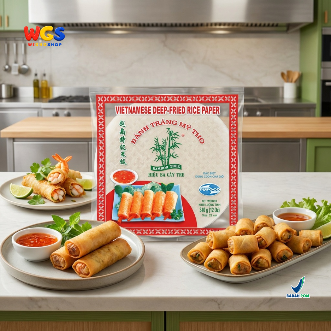 Bamboo Tree Banh Trang Deep-Fried Rice Paper 340g 22cm - Kulit Lumpia Goreng Vietnam Bulat Banh Trang Cha Gio