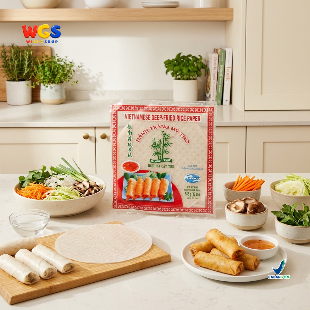 Bamboo Tree Banh Trang Deep-Fried Rice Paper 340g 22cm - Kulit Lumpia Goreng Vietnam Bulat Banh Trang Cha Gio