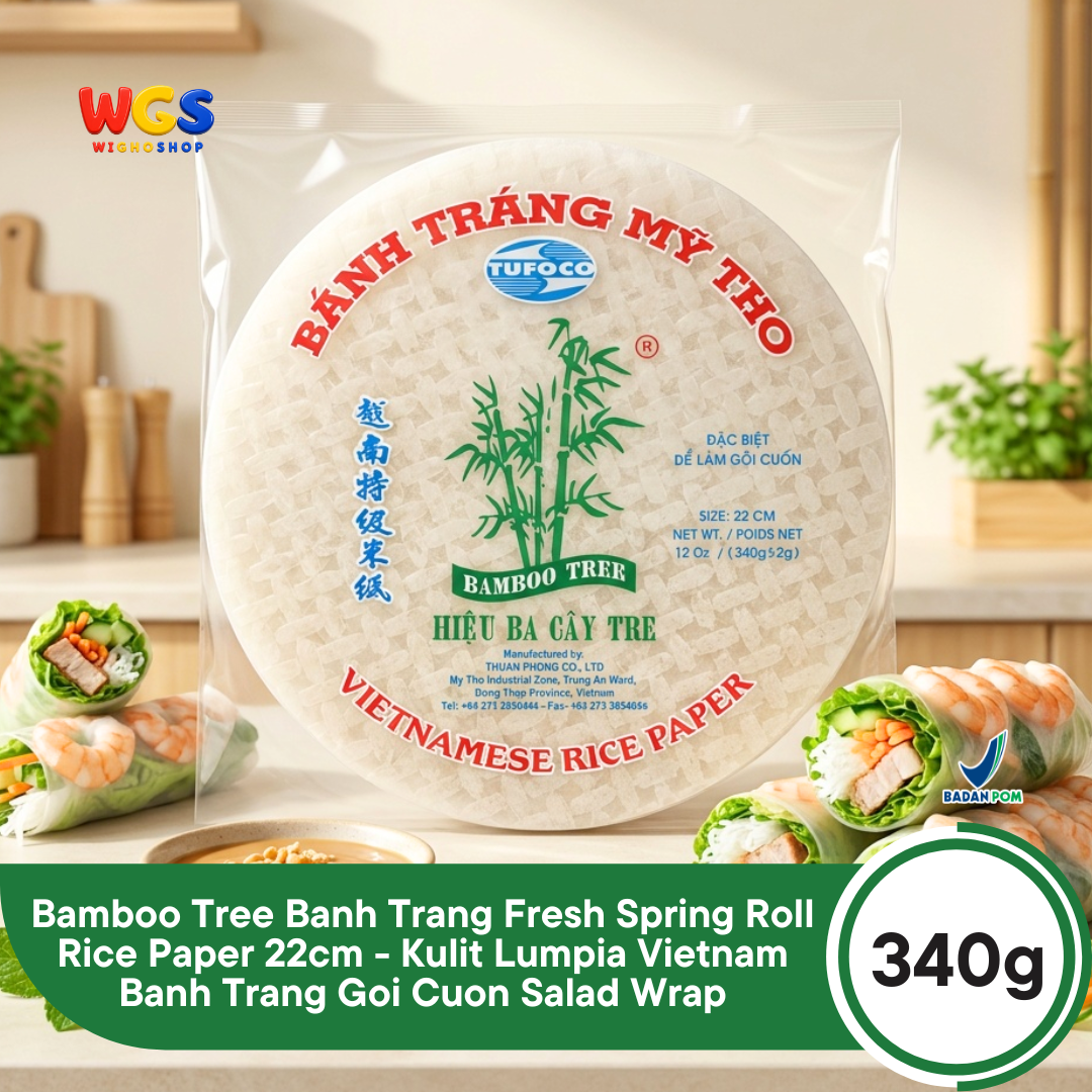 Bamboo Tree Banh Trang Fresh Spring Roll Rice Paper 340g 22cm - Kulit Lumpia Vietnam Banh Trang Goi Cuon Salad Wrap