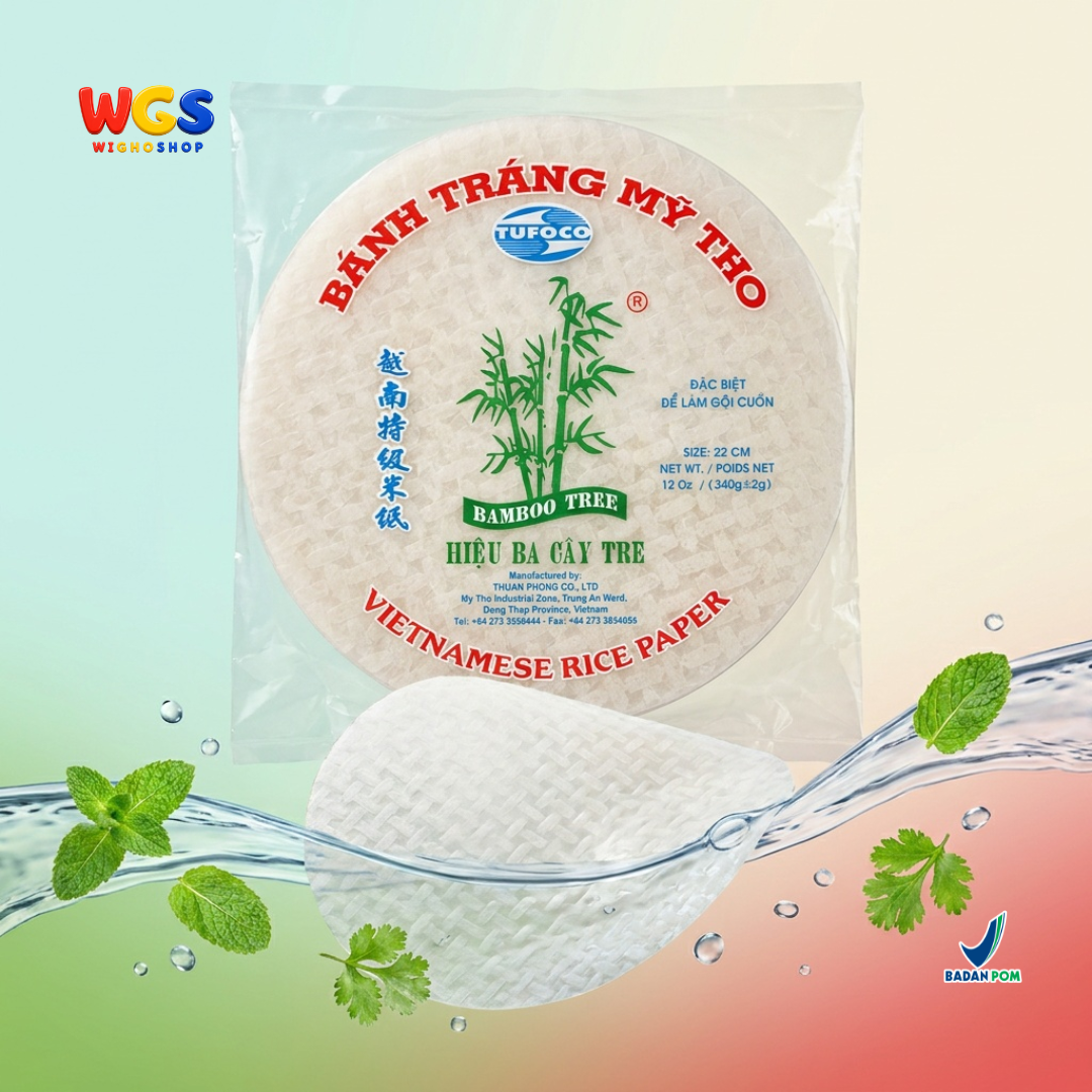 Bamboo Tree Banh Trang Fresh Spring Roll Rice Paper 340g 22cm - Kulit Lumpia Vietnam Banh Trang Goi Cuon Salad Wrap