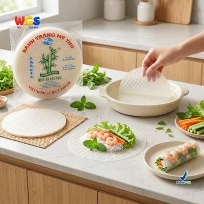 Bamboo Tree Banh Trang Fresh Spring Roll Rice Paper 340g 22cm - Kulit Lumpia Vietnam Banh Trang Goi Cuon Salad Wrap
