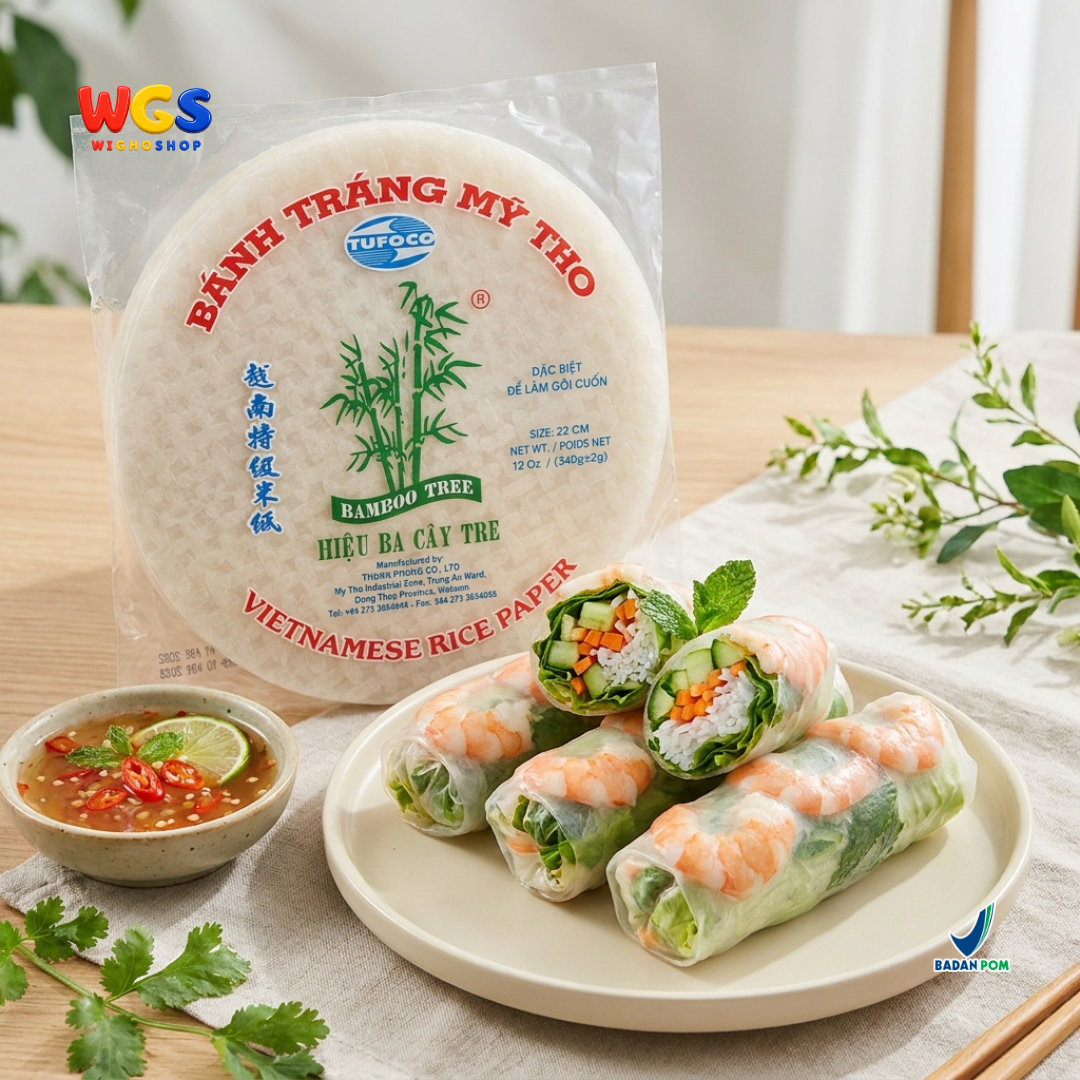 Bamboo Tree Banh Trang Fresh Spring Roll Rice Paper 340g 22cm - Kulit Lumpia Vietnam Banh Trang Goi Cuon Salad Wrap