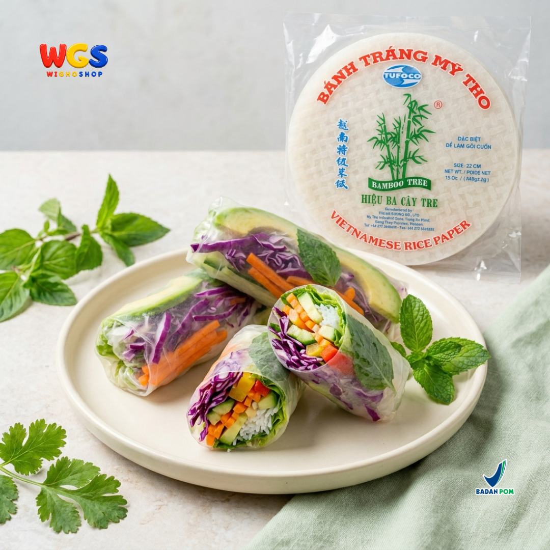 Bamboo Tree Banh Trang Fresh Spring Roll Rice Paper 340g 22cm - Kulit Lumpia Vietnam Banh Trang Goi Cuon Salad Wrap