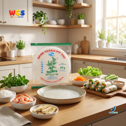 Bamboo Tree Banh Trang Fresh Spring Roll Rice Paper 340g 22cm - Kulit Lumpia Vietnam Banh Trang Goi Cuon Salad Wrap