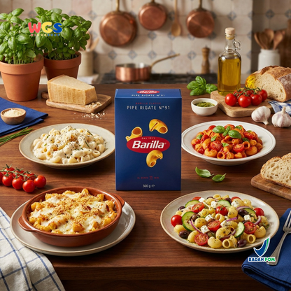 Barilla Pipe Rigate No. 91 500g - Pasta Italia Makaroni Pipa Al Dente 11 Menit Mac and Cheese