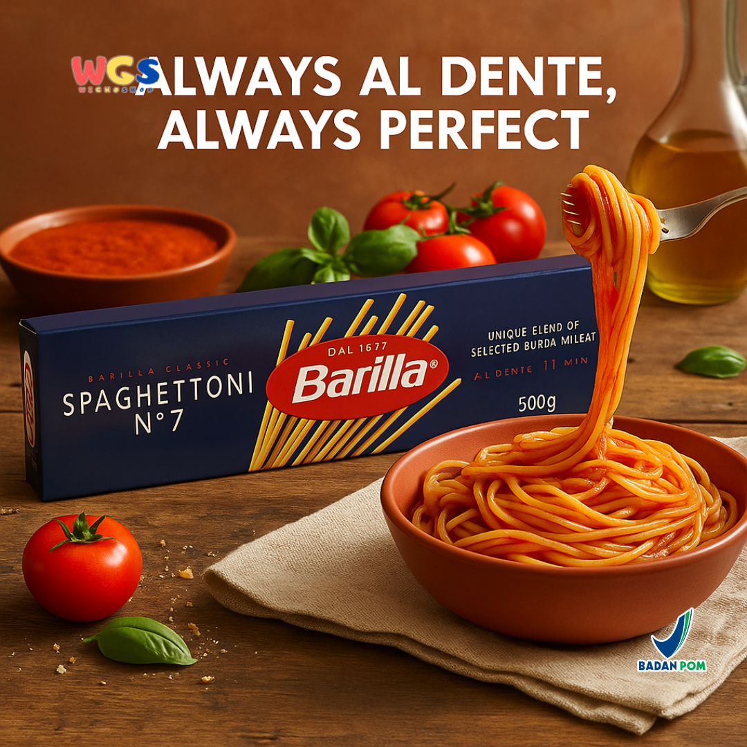 Barilla Spaghettoni No.7 (500g) | Pasta Gandum Durum Asli Italia Tekstur Tebal & Al Dente 11 Menit