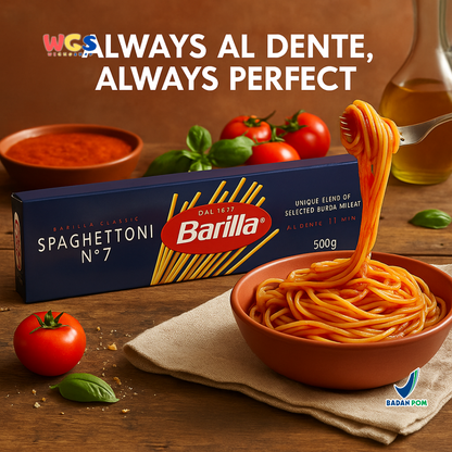 Barilla Spaghettoni No.7 (500g) | Pasta Gandum Durum Asli Italia Tekstur Tebal & Al Dente 11 Menit