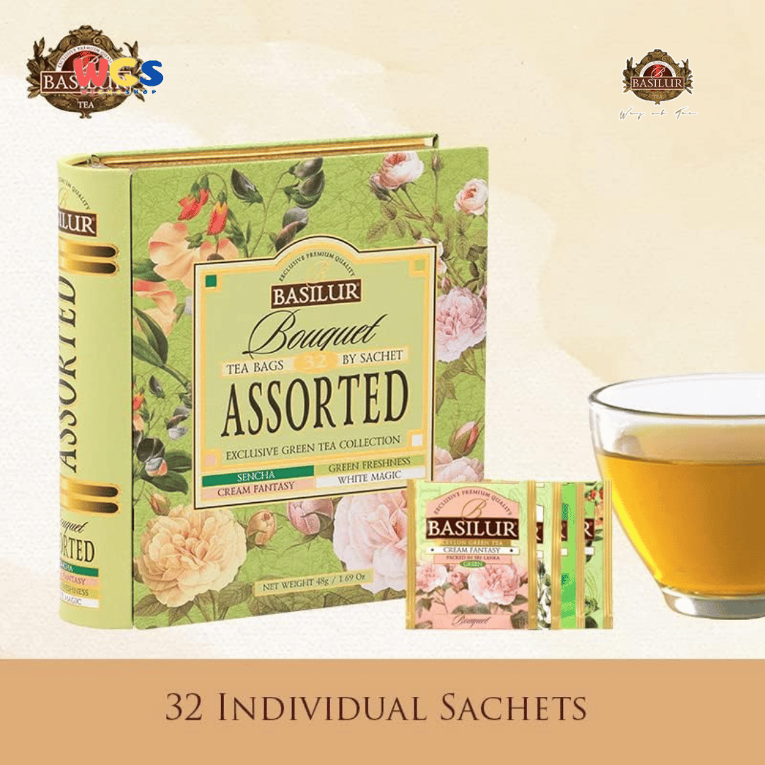 Basilur Bouquet Collection 48g – 32 Sachet Teh Hijau Aromatik dengan Sentuhan Bunga dan Buah