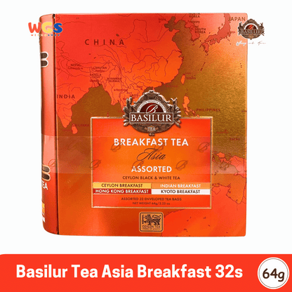 Basilur Breakfast Tea Asia 64g – 32 Sachet Teh Ceylon Hitam & Putih dengan Cita Rasa Asia