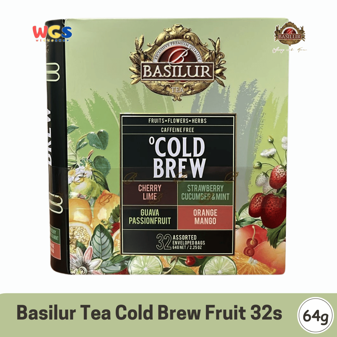 Basilur Cold Brew Teh Herbal Tanpa Kafein 64g (32 Tea Bags) – Cherry Lime, Mint, Guava, Mango Segar