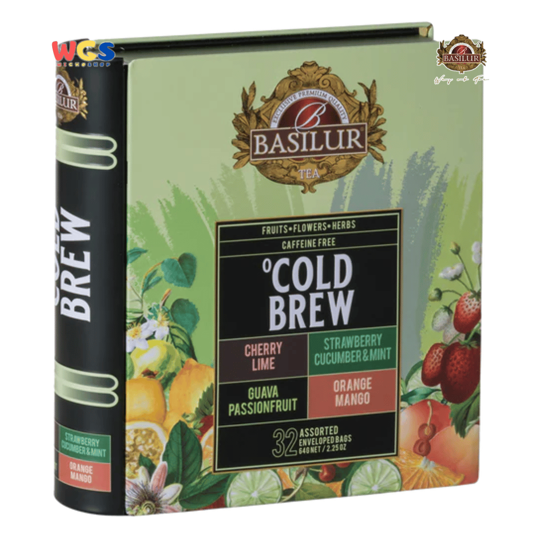 Basilur Cold Brew Teh Herbal Tanpa Kafein 64g (32 Tea Bags) – Cherry Lime, Mint, Guava, Mango Segar