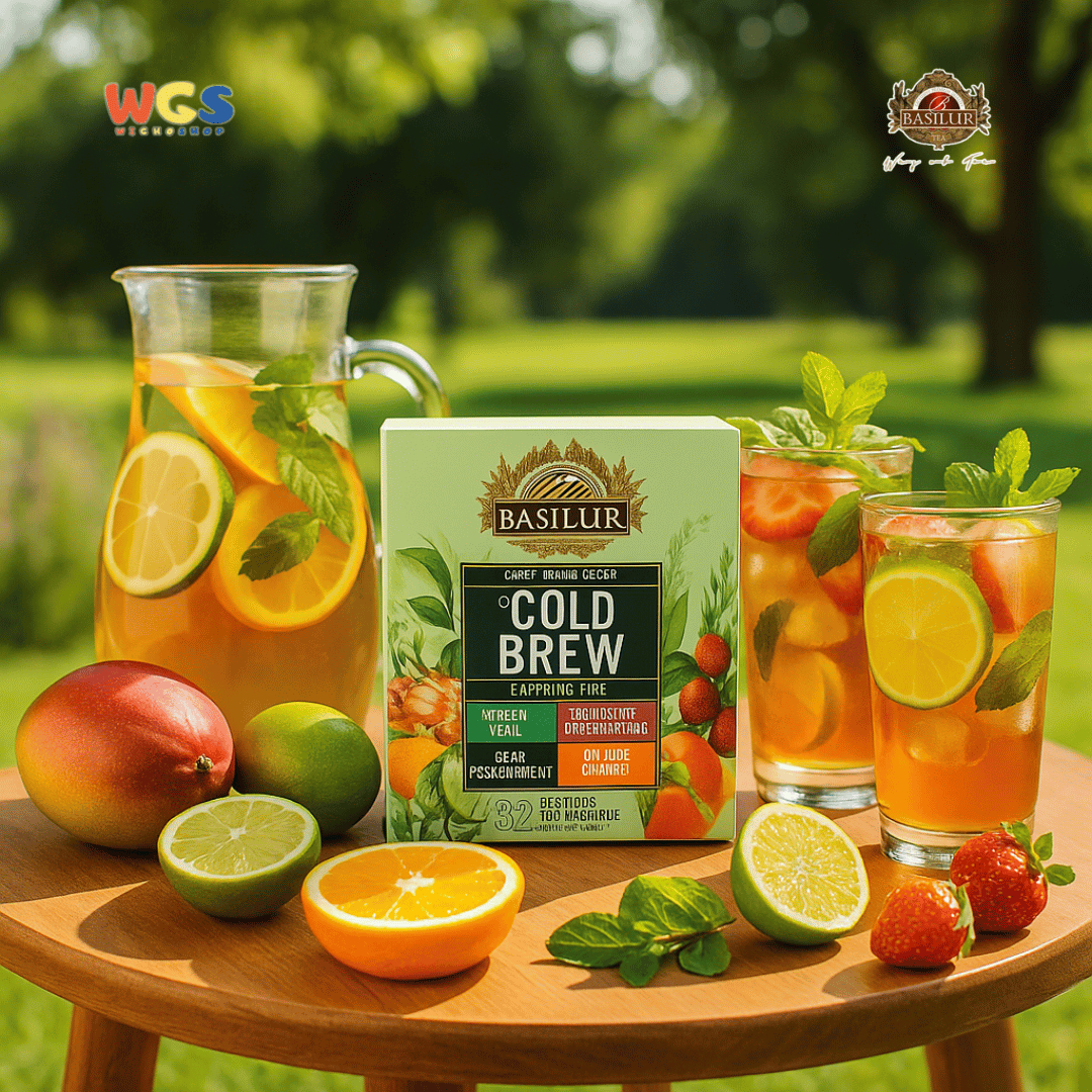 Basilur Cold Brew Teh Herbal Tanpa Kafein 64g (32 Tea Bags) – Cherry Lime, Mint, Guava, Mango Segar