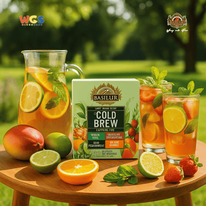 Basilur Cold Brew Teh Herbal Tanpa Kafein 64g (32 Tea Bags) – Cherry Lime, Mint, Guava, Mango Segar