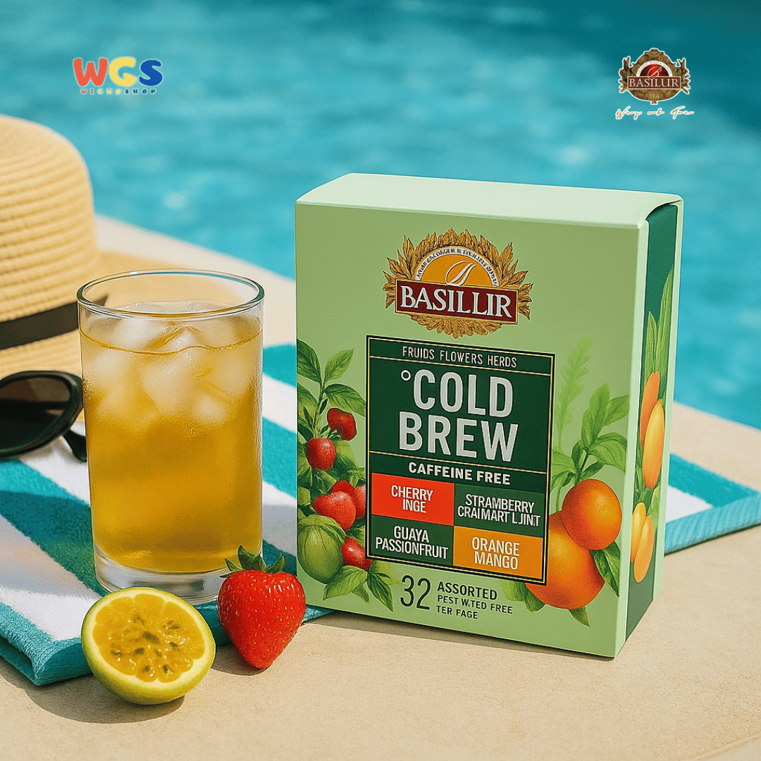 Basilur Cold Brew Teh Herbal Tanpa Kafein 64g (32 Tea Bags) – Cherry Lime, Mint, Guava, Mango Segar