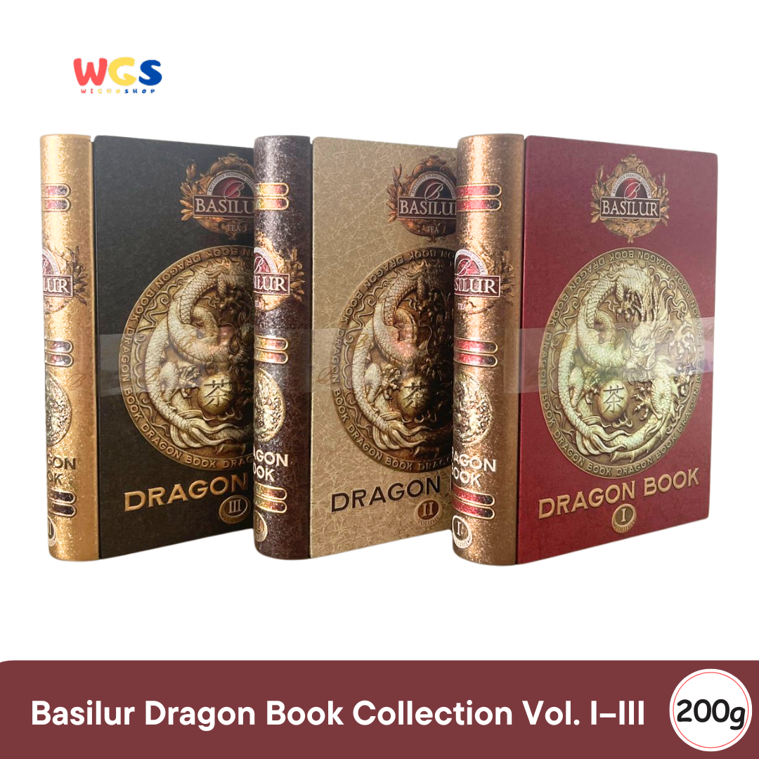 Basilur Dragon Book Vol. I–III – Teh Hitam Ceylon Premium 300g dalam Koleksi Buku Naga Eksklusif