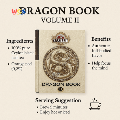 Basilur Dragon Book Vol. I–III – Teh Hitam Ceylon Premium 300g dalam Koleksi Buku Naga Eksklusif