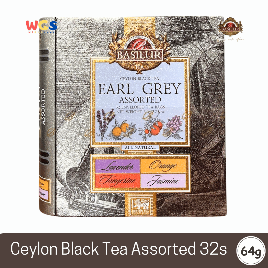 Basilur Earl Grey Assorted Teh Hitam Ceylon 64g (32 Tea Bags) – Lavender, Orange, Jasmine, Tangerine