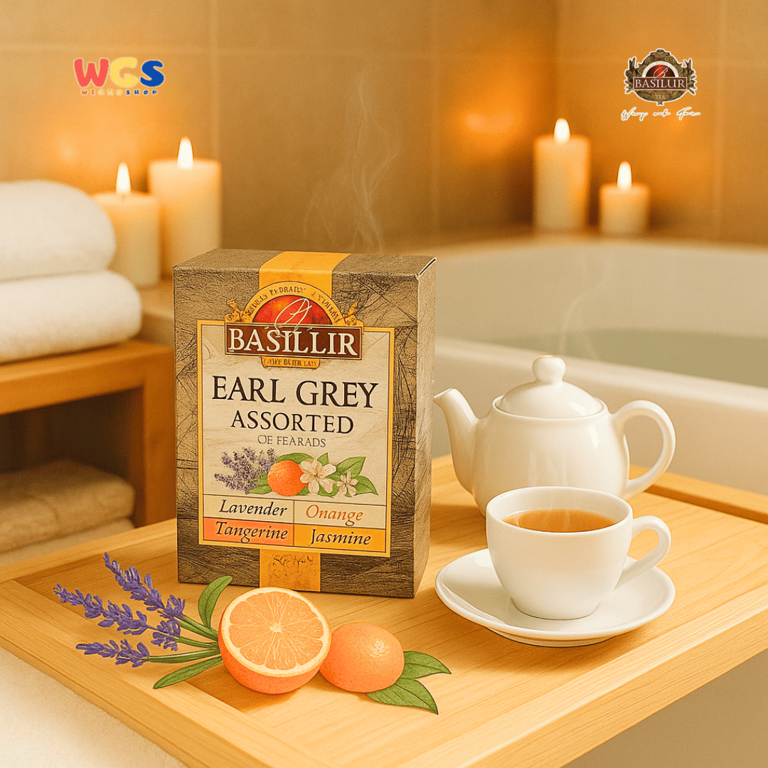 Basilur Earl Grey Assorted Teh Hitam Ceylon 64g (32 Tea Bags) – Lavender, Orange, Jasmine, Tangerine