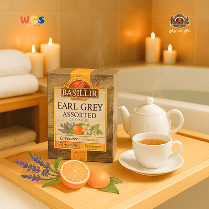 Basilur Earl Grey Assorted Teh Hitam Ceylon 64g (32 Tea Bags) – Lavender, Orange, Jasmine, Tangerine