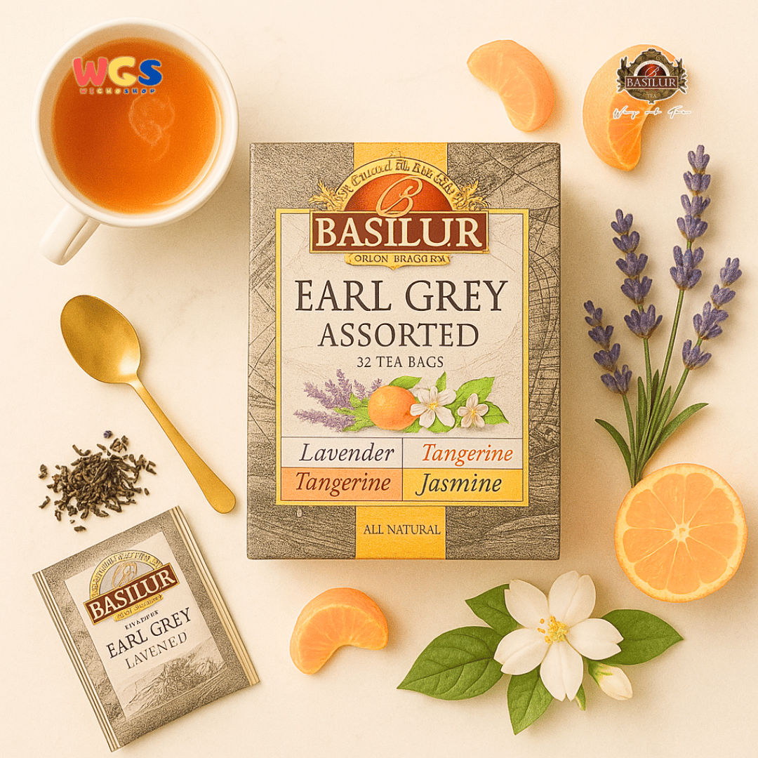 Basilur Earl Grey Assorted Teh Hitam Ceylon 64g (32 Tea Bags) – Lavender, Orange, Jasmine, Tangerine