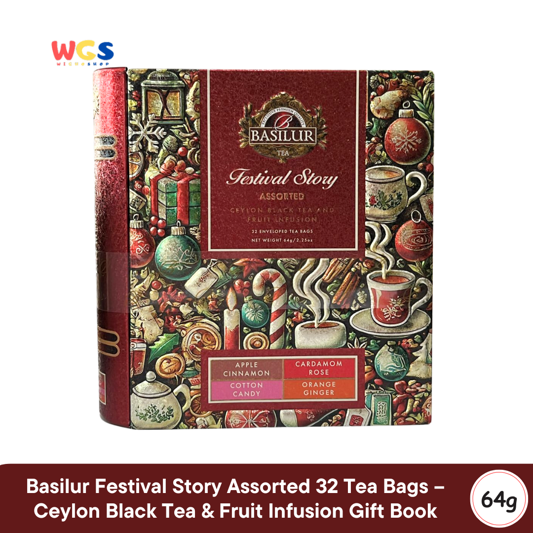 Basilur Festival Story Assorted 32 Tea Bags 64g – Ceylon Black Tea & Fruit Infusion Gift Book