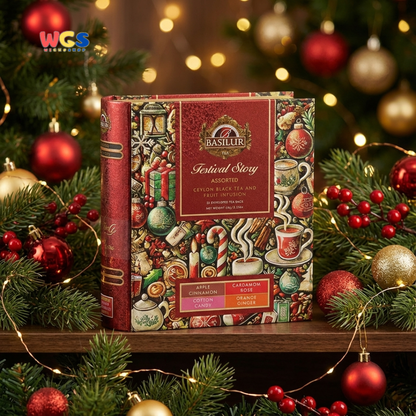 Basilur Festival Story Assorted 32 Tea Bags 64g – Ceylon Black Tea & Fruit Infusion Gift Book