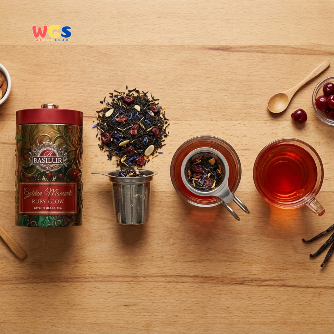 Basilur Golden Moments Ruby Glow Ceylon Black Tea 100g – Premium Festive Blend