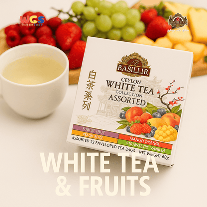 Basilur White Tea Collection 48g – 32 Sachet Teh Putih Ceylon dengan Buah & Aroma Elegan